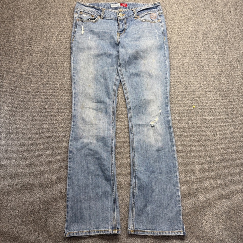 Aeropostale Chelsea Skinny Bootcut Jeans Light Wash Peace Sign 7/8 Reg